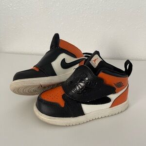 Sky Jordan 1s Black and Orange toddler shoes